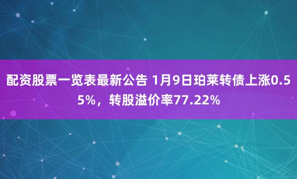 配资股票一览表最新公告 1月9日珀莱转债上涨0.55%，转股溢价率77.22%